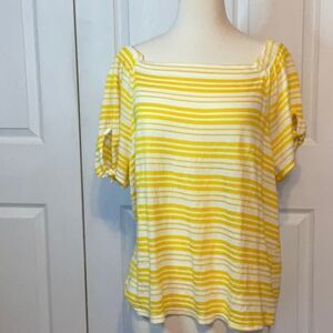 Fred David Yellow‎ White Striped Off Shoulder Top XL